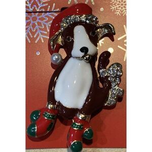 Holiday / Christmas Hat Puppy Brooch Pin Jewelry 2.5" Tall / 1" Wide NWT